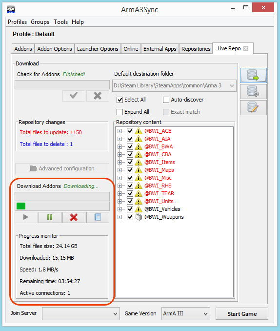 how to setup a arma 3 sync repository